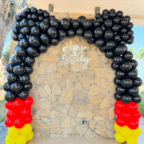 Image of Red and Yellow Black Balloons - 100Pcs 12 inch Mouse Color Cartoon Balloons Round Latex Balloons for Mouse Theme Kids Birthday Baby Shower Wedding Anniversary Party Decorations Supplies