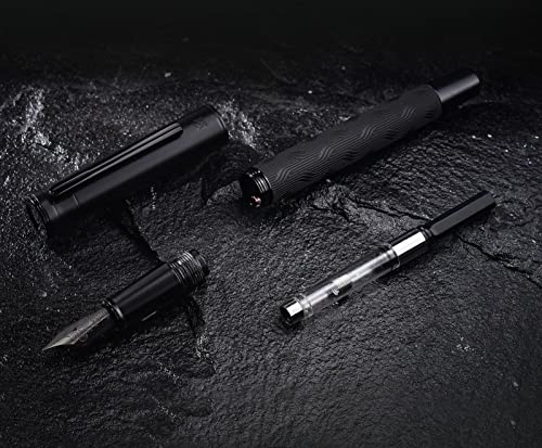 Hongdian Black Forest Max Fountain Pen, Titanium-Coated Medium Nib Chinese Knot Engraving Smooth Writing Pen With Converter And Metal Pen Case Set #TOP5