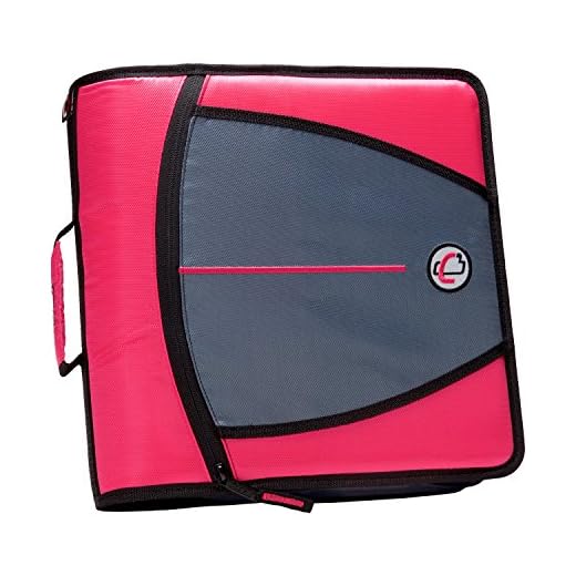 Case-it The Mighty Zip Tab Zipper Binder - 3 Inch O-Rings - 5 Pocket Expanding File Folder - 600 Sheet Capacity – ‎Neon Pink