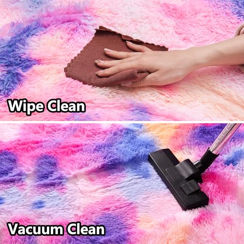 Rainbow Rug - 2 x 4' Non-Slip Height Pile 1.4" Plush Rug Rubber Back - Throw Rugs Carpet for Bedroom - Multicolor
