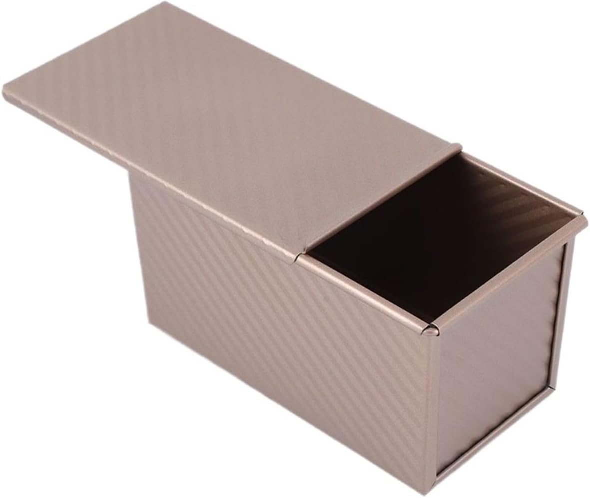 1Pcs Rectangle Loaf Pan with Cover Bread Baking Mould Cake Toast Non-Stick Box with Lid Aluminized Steel(Rose L)