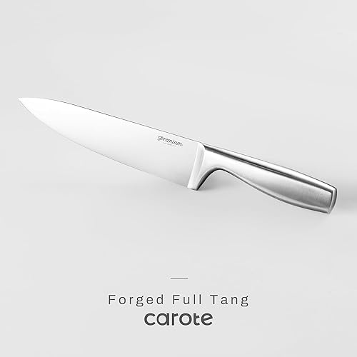 Miniatura 5 de CAROTE Juego de cuchillos de cocina de acero inoxidable con bloque de madera, juego de cuchillos de bloque con cuchillas de acero de alto carbono,