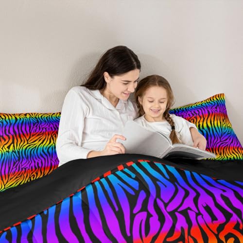 Image of Feelyou Zebras Skins Comforter Set - Rainbow Zebra Stripes Bedding for Kids & Adults - Ultra Soft Twin Size Duvet Set