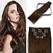 Clip in Hair Extensions Human Hair Medium Brown 70g #4 22Inch Hair Extensions for women Remy Hair 7PCS
