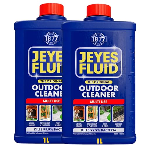 Jeyes Fluid Outdoor Cleaner (2 x 1 Litre). Multi Use Disinfectant Liquid - Kills 99.9% Bacteria, Patio Cleaner Fluid for Greenhouses, Paths, Pet Housing - Tackles Dirt & Limescale - Protects Family
