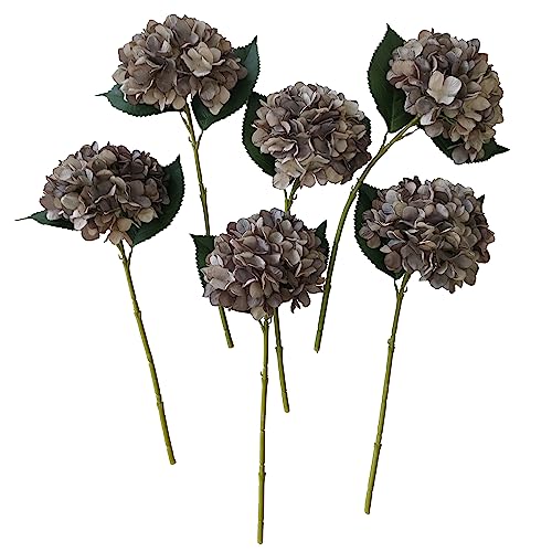 Brown Hydrangea Artificial Flowers,6 Pcs Faux Hydrangea Flowers,Artificial Hydrangeas Flowers with Stems,Fake Hydrangeas,Silk Hydrangeas Flowers with Stems for Home Decor (6, Coffee)