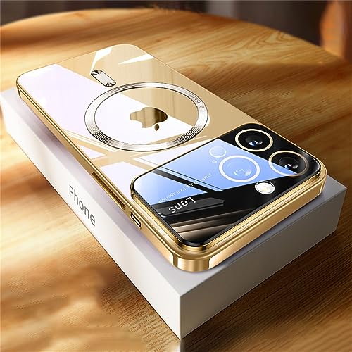 Étui transparent luxe pour iPhone 14 Plus avec placage doré et protection de lentille en verre