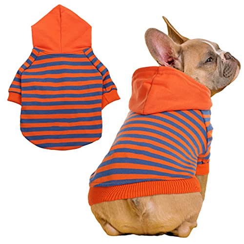 Gorsbark Dog Hoodies Stylish Fashion Sweatshirt for Small Medium Dog Puppy Pullover Cold Weather Pet Coat Puppy Clothes Warm Casual Sweater Shirt Orange Striped L