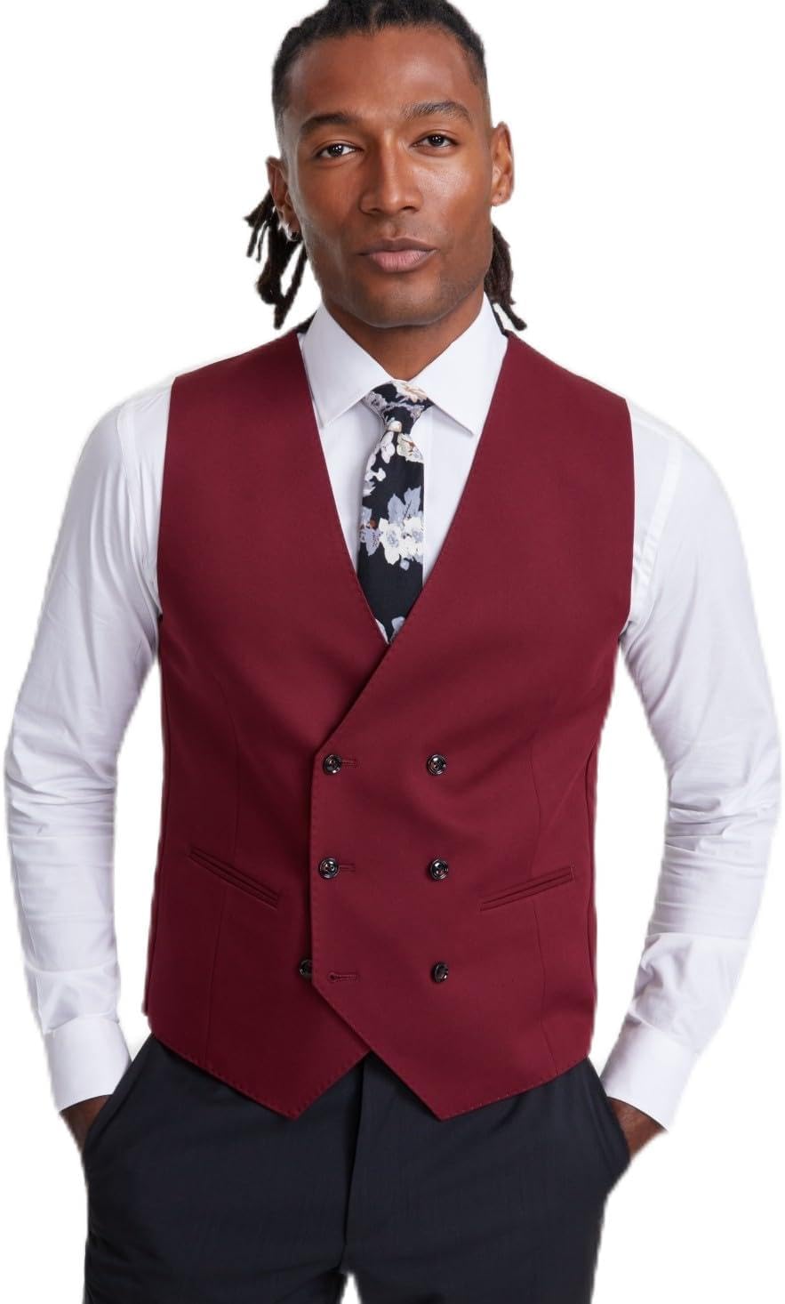 Mens Classic fit Button-Up Double Breasted Suit Vest Large Red