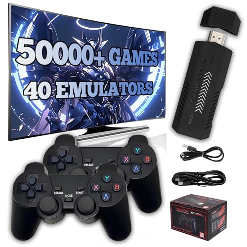 XIXIMENG X2 Plus Consola de Juegos Retro 50000+ Juegos,Game Stick 4K HD,40+ Emuladores Consola Retro con Dos mandos inalámbricos de 2,4 GHz,Consolas Videojuegos Plug and Play para TV (128G)