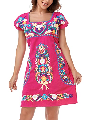 Image of YZXDORWJ Women Mexican Embroidered Dress Ruffle Collar Sleeveless