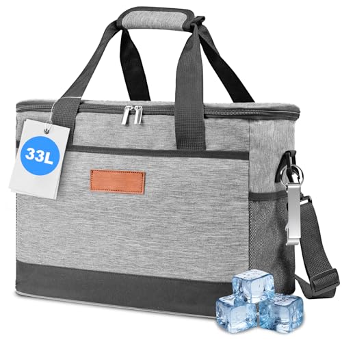 SUNTRIVA Kühltasche Groß 33L 40 Dosen 14h Kühlung Kühlbox Tragbar Faltbar Isoliertasche Auslaufsicher Cooler Box Thermobox Picknicktasche für Picknick Camping Einkaufen Grillen Familie Büro Auto
