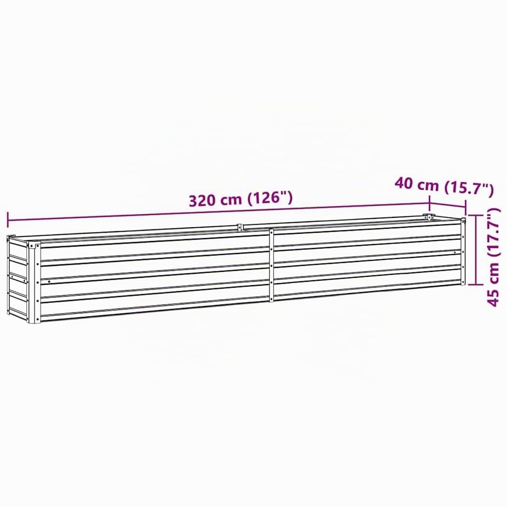 vidaXL Arriate de jardín de Acero galvanizado Antracita 320x40x45 cm
