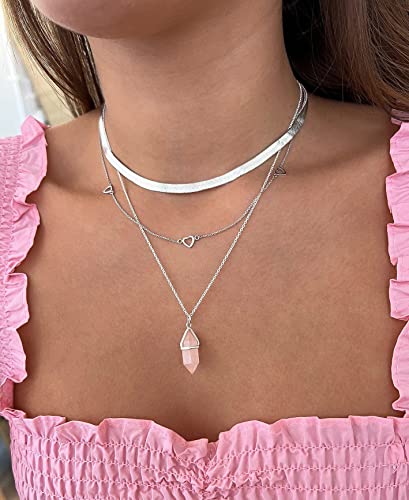 image for DEARMAY Silver Plated Herringbone Necklace for Women Dainty Sterling S