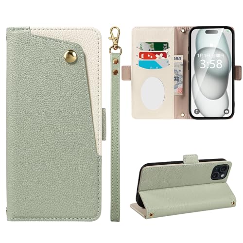 MINIKA iPhone 15 �p �P�[�X �蒠�^ �������U�[ �~���[�t�� ��Phone 15 �蒠�^ �P�[�X �J�[�h���[ �X�g���b�v�t�� ������� ���킢�� �A�C�t�H��15 �A�C�z��15 �X�}�z�P�[�X ���u���X�^���h�@�\ �}�O�l�b�g�� ���� 360�x 