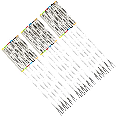 18pcs Stainless Steel Fondue Forks Fondue Skewers with Heat Resistant Handle for Fruit Chocolate Fountain Marshmallow Shrimp BBQ Meat (6 Color, 9.45Inch)