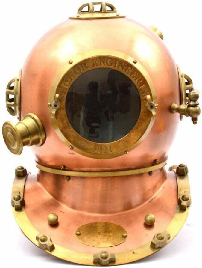 Generic 18"" Vintage Diving Helmet Deep Sea Anchor Engineering SCA Marine Divers Helmet, As shown in image