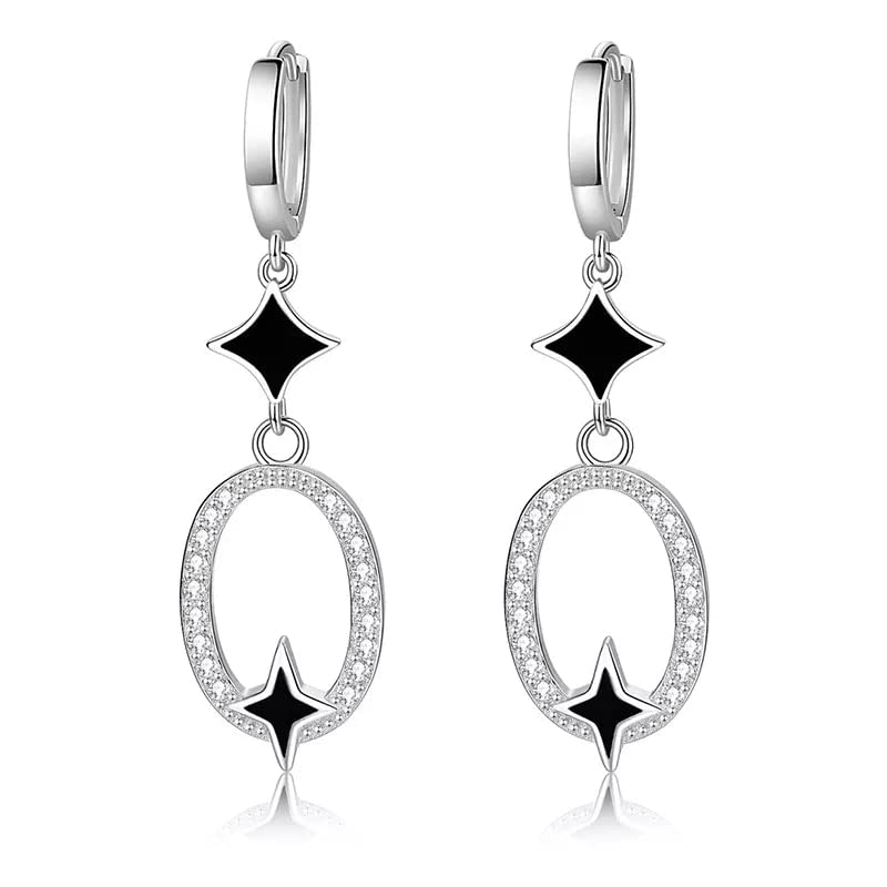 Boucles d'oreilles argent sterling 925 femme avec pendentif rond étoile en cristal LXGGUC