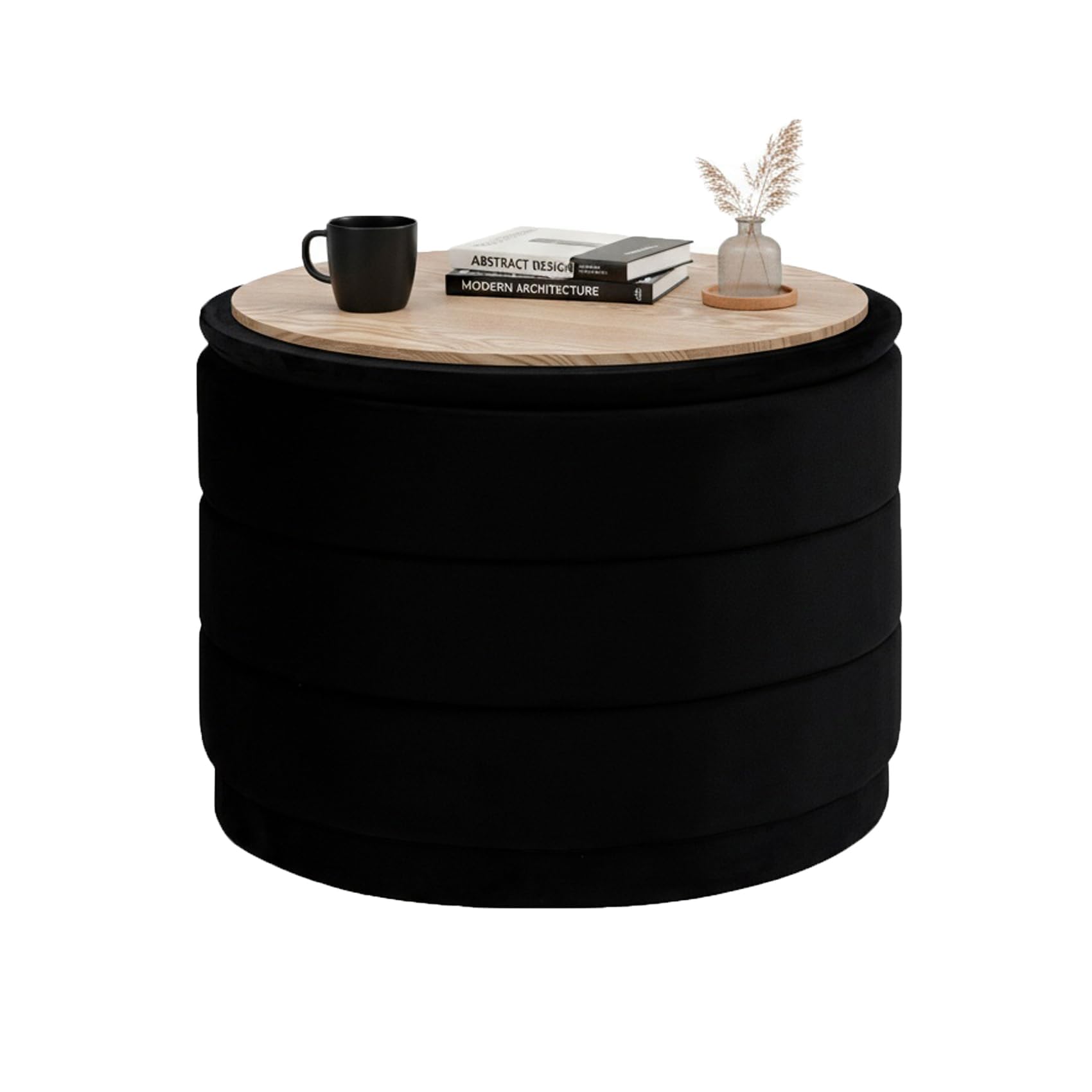 Bonlife Large Storage Ottoman Round - Folding Foot Rest with Hidden Storage, Black Velvet 58x58x44cm for Living Room, Bedroom & Hallway