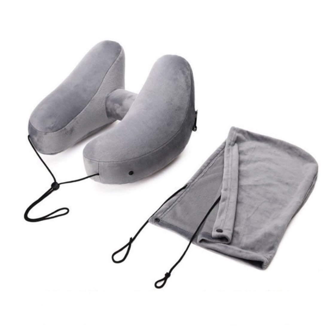 Reisekissen Nackenkissen Aufblasbares Reisekissen, Reise-Kapuzenpullover, Reise-Nackenkissen, U-förmiges Kissen Mit Seitentasche Nackenhörnchen(Grey)