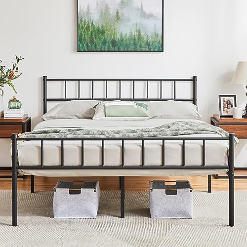 Yaheetech Marco de Cama para Colchón de 140x200cm Cama Matrimonio con Patas 32cm Cama de Metal con Espacio Bajo de Almacenamiento Negro