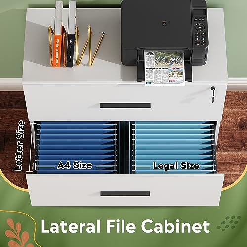 DEVAISE 2-Drawer Wood Lateral File Cabinet with Lock for Home Office, White