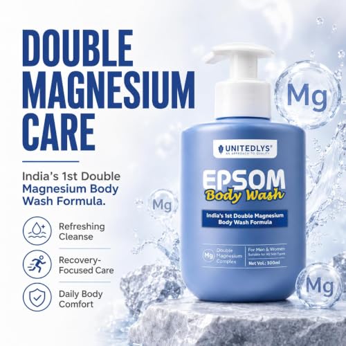 Image of UNITEDLYS Epsom Body Wash with India's 1st Double Magnesium Complex 300ML | Epsom Salt Refreshing Shower Gel for Recovery & Deep Cleansing | Menthol, Turmeric & Arnica Infused Formula | Suitable for All Skin Type