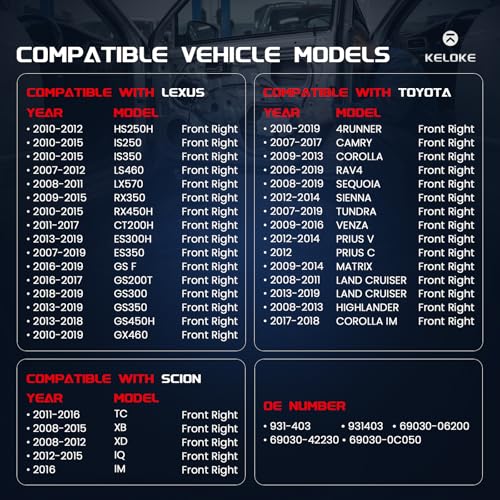 Image of KELOKE Door Lock Latch Actuator Compatible with Toyota Tundra RAV4 Camry 4Runner Sequoia & Lexus RX350 RX450h GS350 LS460 & Scion tC xB xD, 2006-2019, Front Right, Replaces# 931-403 69030-06200