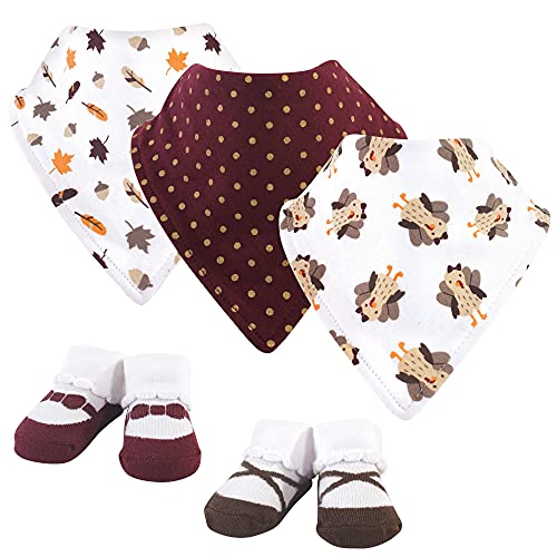 Image of Hudson Baby Unisex Baby Cotton Bib and Sock Set, Girl Turkey, One Size