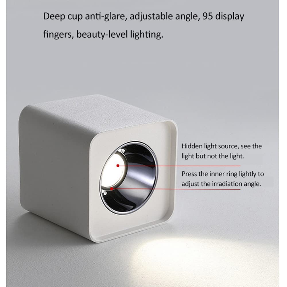 Faretto da soffitto Quadrato antiriflesso da Superficie Senza Foratura 8W/16W/24W/32W Illuminazione per Soggiorno 3000K/4000K/6000K selezionabili.,Testa Singola - 6000K