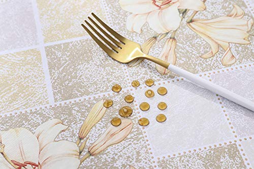 Liberecoo Vinyl Tablecloth Flannel Backed Stain-Resistant Rectangle Pvc Table Cloth Waterproof Oil-Proof Wipeable Indoor/Outdoor Picnic, Bbq And Dining Table Cover (60 X 84 Inch, Beige Floral) #TOP4