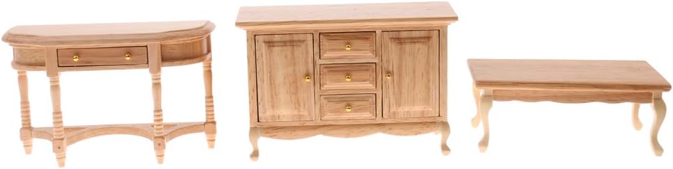 Doll House Miniature Natural Furniture Cabinet Table Set 1:12 Scale