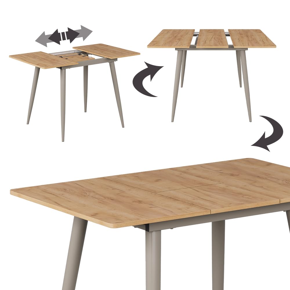 Vicco Stół jadalny "Beaver", Dąb goldkraft/Szary, 80-110 x 70 cm | Możliwość rozbudowy, pour une utilisation flexible comme table à manger ou de travail