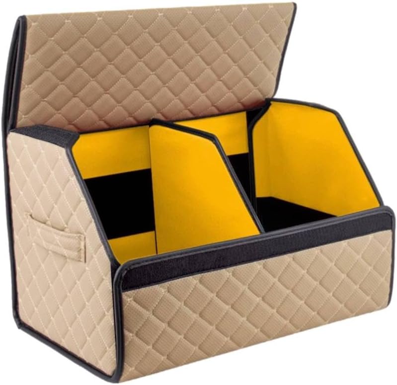 Custom Eco Leather Car Trunk Organizer, Foldable SUV Cargo Storage Box, Handmade Vehicle Organizer with Removable Dividers, Personalized Car Accessories for Travel (M —(19.7 × 11.8 × 11.8 in))