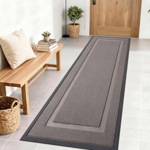 Image of OLANLY Front Door Mat Indoor Outdoor Entrance, Waterproof All-Season, All-Weather Doormat, Sturdy Natural Rubber, Low Profile, Easy Clean Patio Porch Entryway Mat, 71x23, Taupe