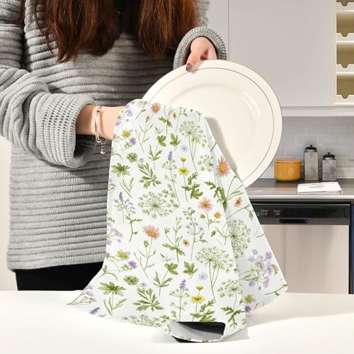 Toallas de cocina grandes con diseño de flores silvestres para decorar y secar en tu hogar 7