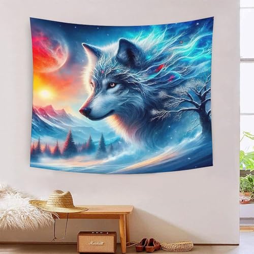 Lumière de lune loup tentures 3D cadeau déco pour enfants et adultes