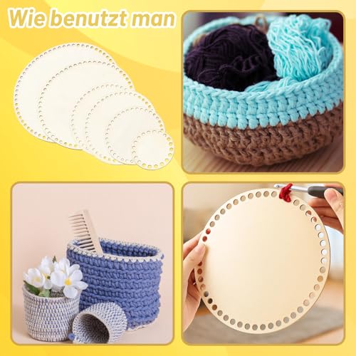 Korbboden Zum Häkeln, 6 Stück Holzboden Für Häkelkorb, Taschenboden Zum Häkeln, DIY Korb Set Mit Mehreren Größen, Ideal Für Handwerk Und Heimdekoration (10/15/20/25/30 cm)