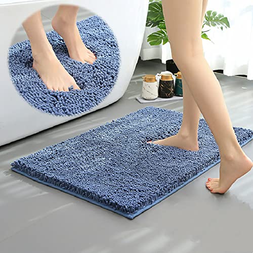 confis バスマット 足ふきマット お風呂マッ 吸水 速乾 無地 丸洗い 抗菌 柔らかい ふわふわ 浴室 洗面所 バスルーム ブルー 40x60cm