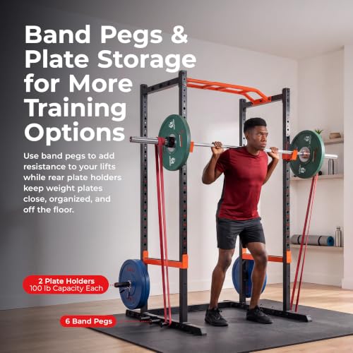 Sunny Health & Fitness Full Size Power Cage for Home Gym Training | Squats, Presses & Pull-Ups, Reversible Pull-Up Bar, Numbered Heights, 6 Band Pegs, Plate Storage, 2130 lb Rack - image 7