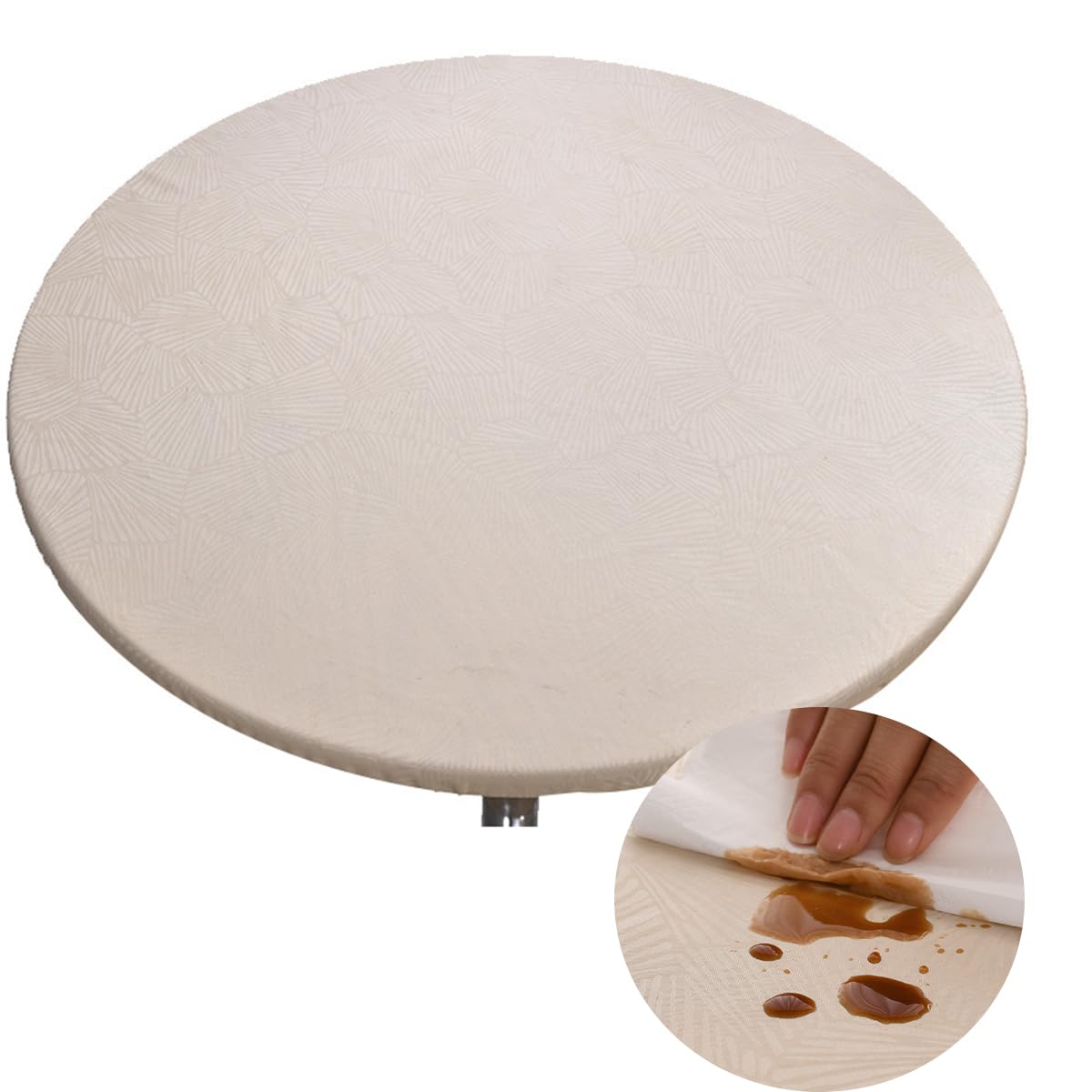Morbuy Mantel Antimanchas Redondo 80cm, Hule Plástico Impermeables Manteles de Mesa Elastico Ajustable Beige Manteles para Decoración Hogar Cocina Comedor Jardín Café(para Mesa 65-70cm)