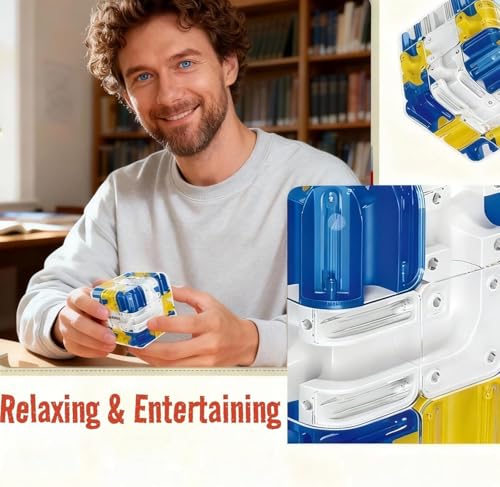 Image of 3D Maze Puzzle Cube with Metal Ball Inside - Transparent Handheld Marble Run Brain Teaser Game for Kids & Adults | Focus Skill Development Educational Toy and Stress Relief Challenge (Blue)