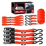 Jack Boss Ratchet Tie Down Straps Set, 1500 lbs Break Strength, 1" x 15' Heavy Duty Ratchet Straps with 4X Soft Loops Padded Handles Coated S Hook, Fits for Moving Appliances Motorcycle, Red