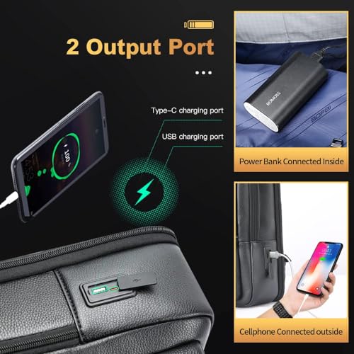 BOPai Genuine Leather Backpack for Men Multi-Function 15.6 inch Laptop Premium Executive Business Travel Friendly Smart Rucksack with USB Charging Anti Theft Large Capacity Office Classic Black2