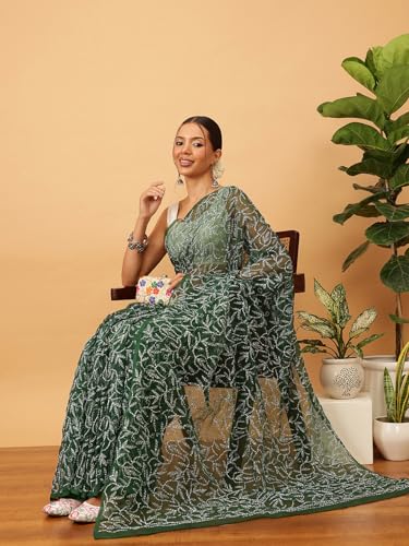 Image of Ada Hand Embroidered Lucknowi Chikankari Georgette Saree for Women with Unstitched Blouse Piece Tepchi Saree-3590