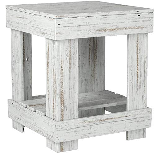 Del Hutson Designs - Rustic Barnwood End Table, USA Handmade Reclaimed Wood (White)