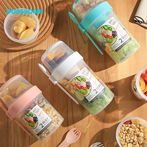 Keep Fit Salad Meal Shaker Cup,Salad Container For Lunch, Portable Fruit And Vegetable Salad Cups Container With Fork & Salad Dressing Holder White Size-M #TOP6