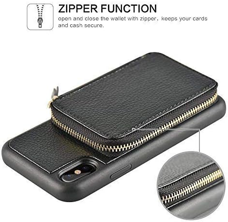 ZVE Wallet Case for iPhone Xs Max with Credit Card Holder Slot Leather Wallet Zipper Pocket Purse Handbag Wrist Strap Case for Apple iPhone Xs Max - 6.5 inch 2018 - Black