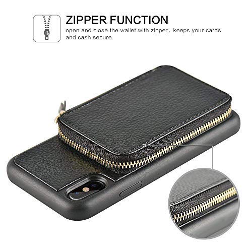 Zve Wallet Case For Iphone Xs Max With Credit Card Holder Slot Leather Wallet Zipper Pocket Purse Handbag Wrist Strap Case For Apple Iphone Xs Max - 6.5 Inch 2018 - Black #TOP4