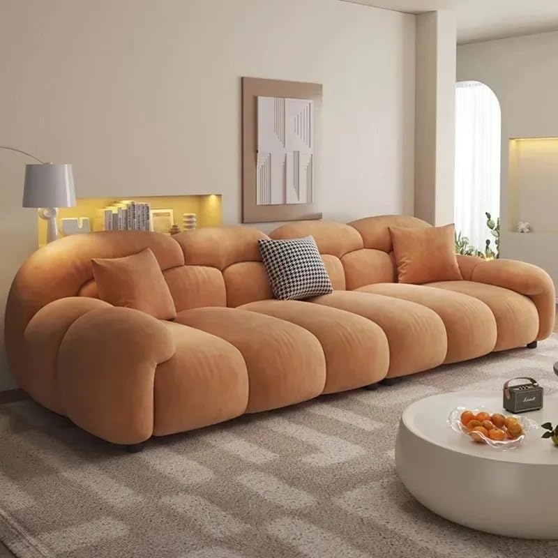 Poppins HOME Modern Cloud Sofa – Luxury Plush 4-Seater Curved Sofa with Ultra-Soft Upholstery & Accent Pillows, Cozy Lounge Couch for Living Room & Reception (Orange, 1-seater(180cm))